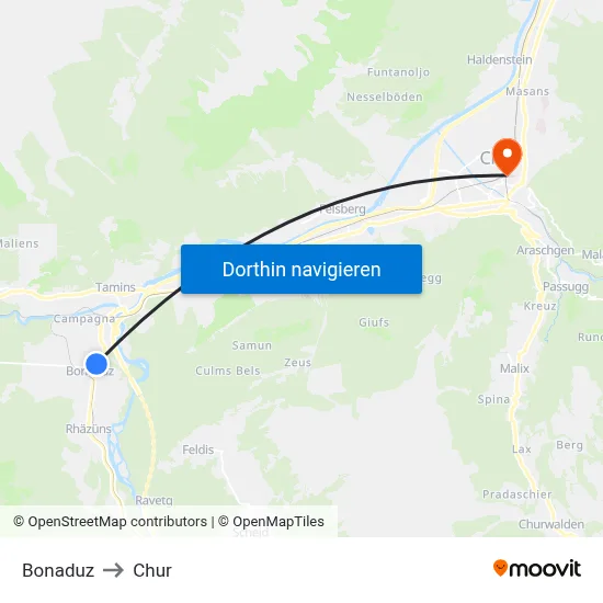 Bonaduz to Chur map