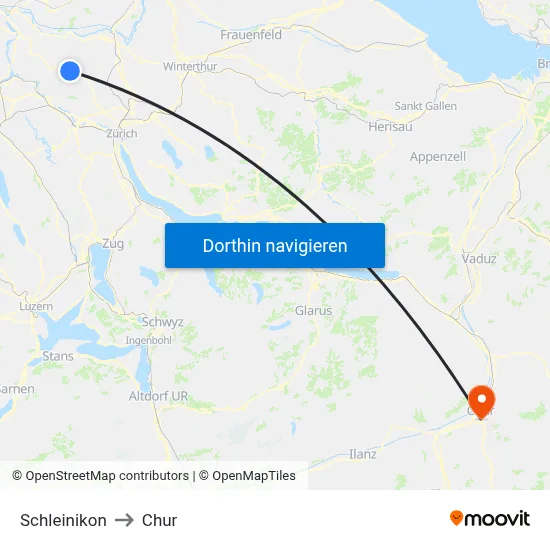 Schleinikon to Chur map