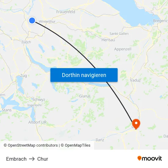 Embrach to Chur map