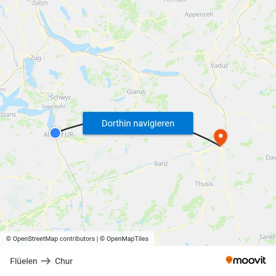 Flüelen to Chur map
