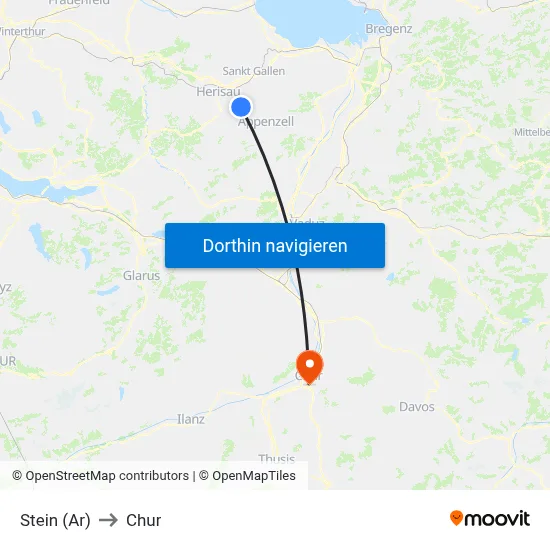 Stein (Ar) to Chur map