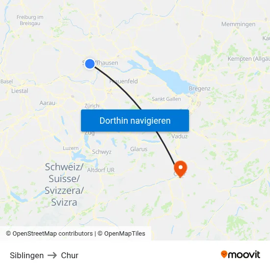 Siblingen to Chur map