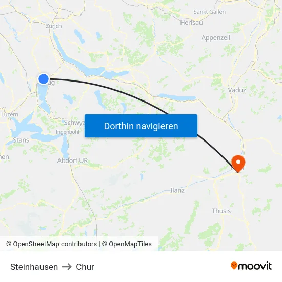Steinhausen to Chur map