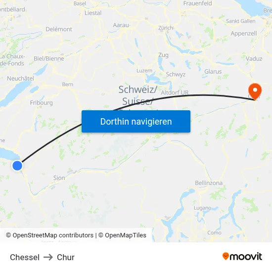 Chessel to Chur map