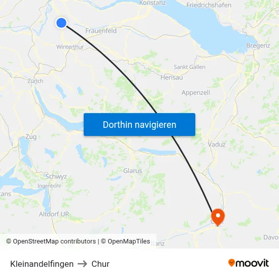 Kleinandelfingen to Chur map