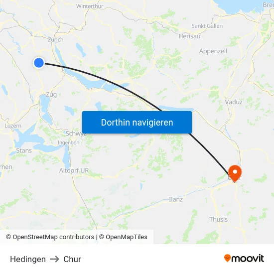 Hedingen to Chur map