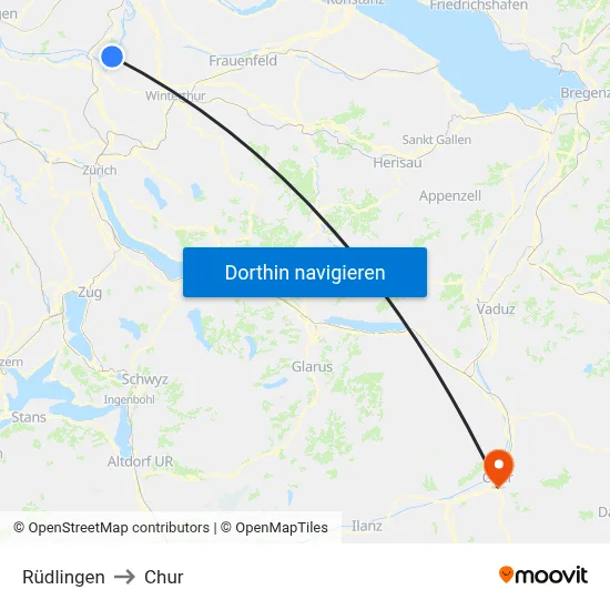 Rüdlingen to Chur map