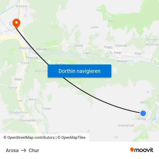 Arosa to Chur map