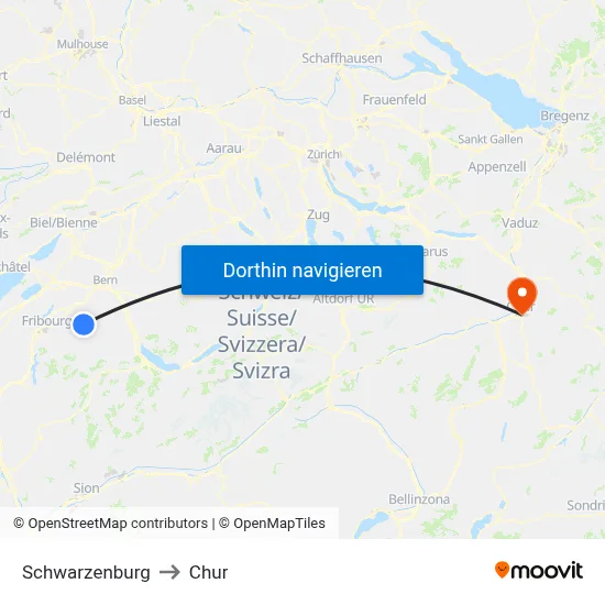 Schwarzenburg to Chur map