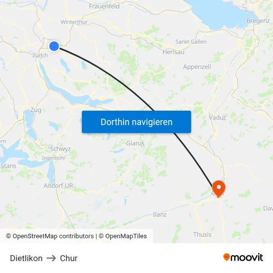 Dietlikon to Chur map