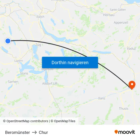 Beromünster to Chur map