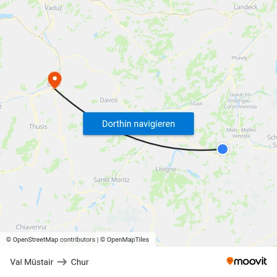 Val Müstair to Chur map