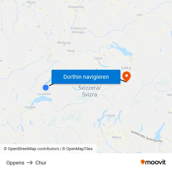 Oppens to Chur map