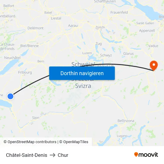 Châtel-Saint-Denis to Chur map