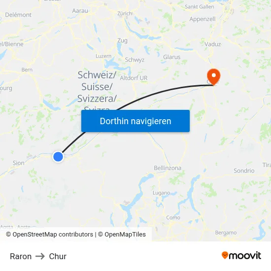 Raron to Chur map