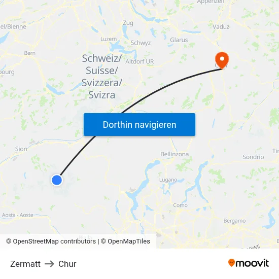 Zermatt to Chur map