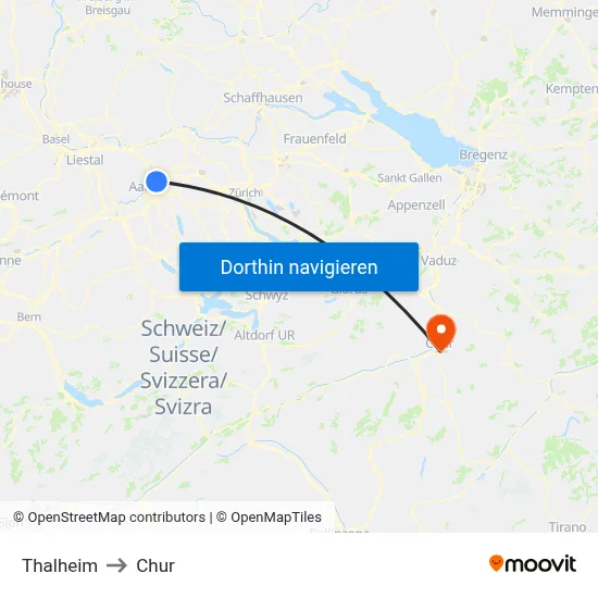 Thalheim to Chur map