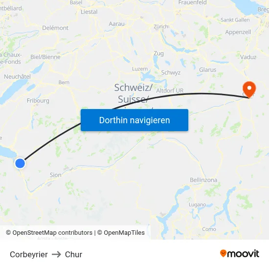Corbeyrier to Chur map
