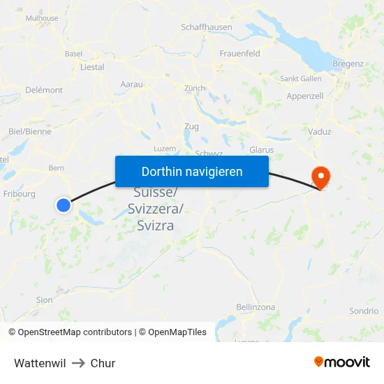 Wattenwil to Chur map