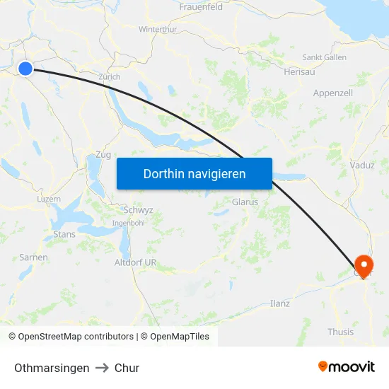 Othmarsingen to Chur map