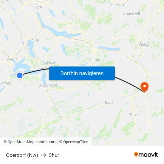 Oberdorf (Nw) to Chur map
