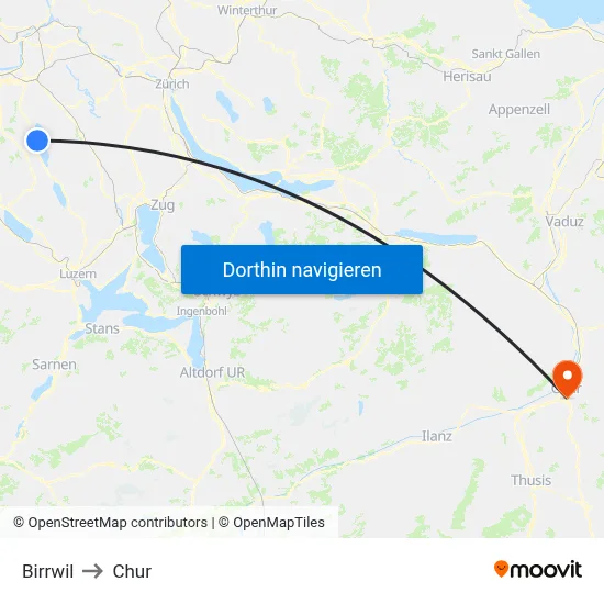 Birrwil to Chur map