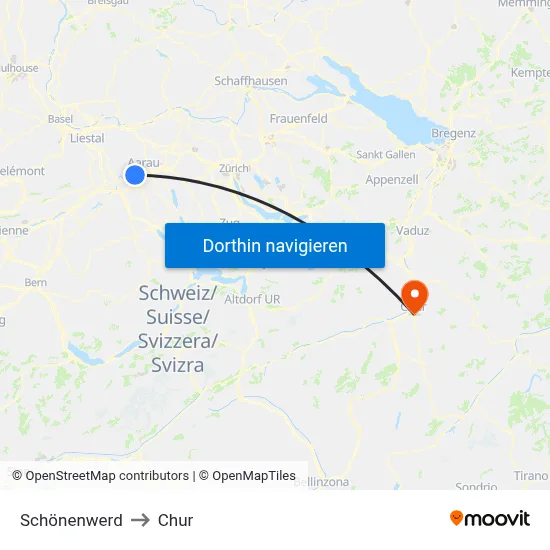 Schönenwerd to Chur map