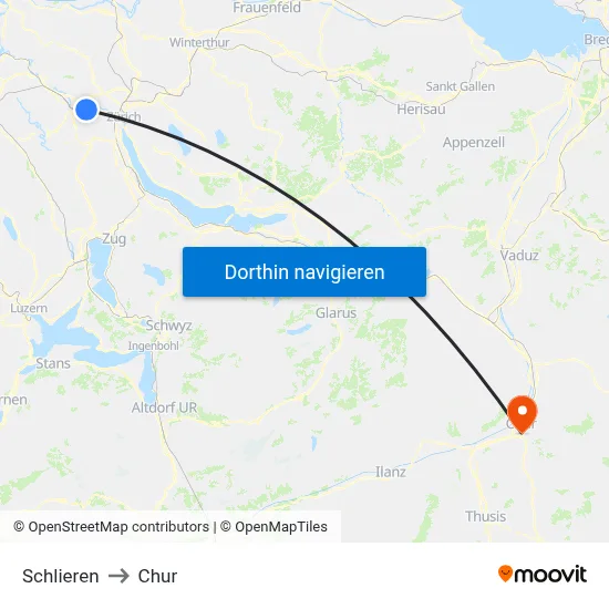 Schlieren to Chur map