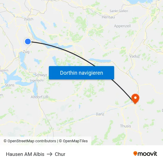 Hausen AM Albis to Chur map