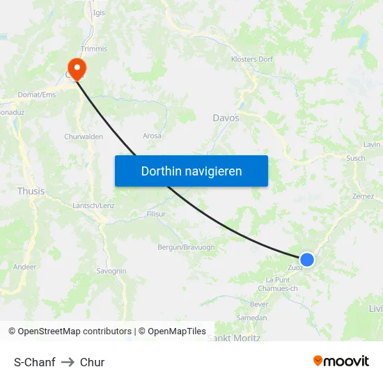 S-Chanf to Chur map