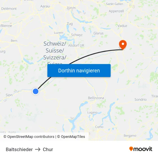 Baltschieder to Chur map