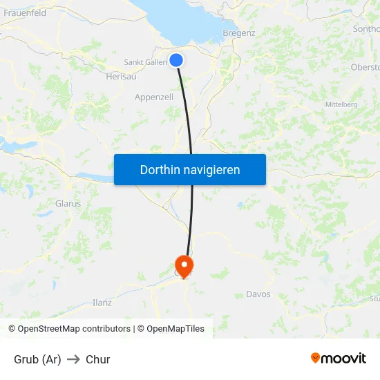 Grub (Ar) to Chur map