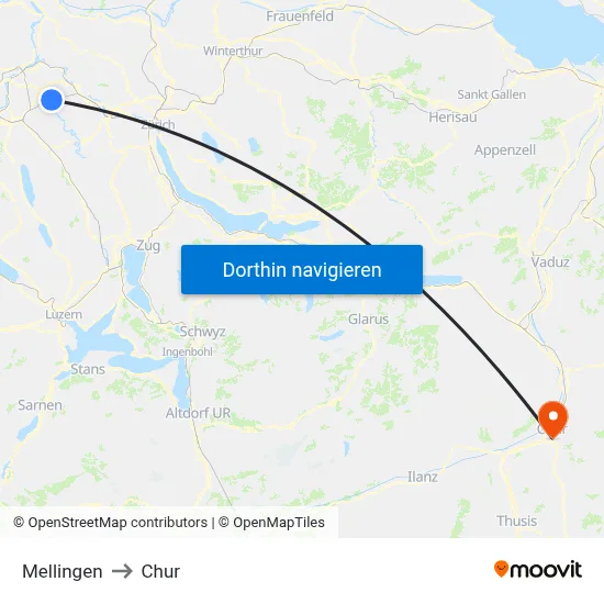 Mellingen to Chur map