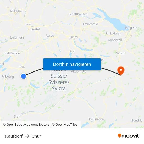 Kaufdorf to Chur map