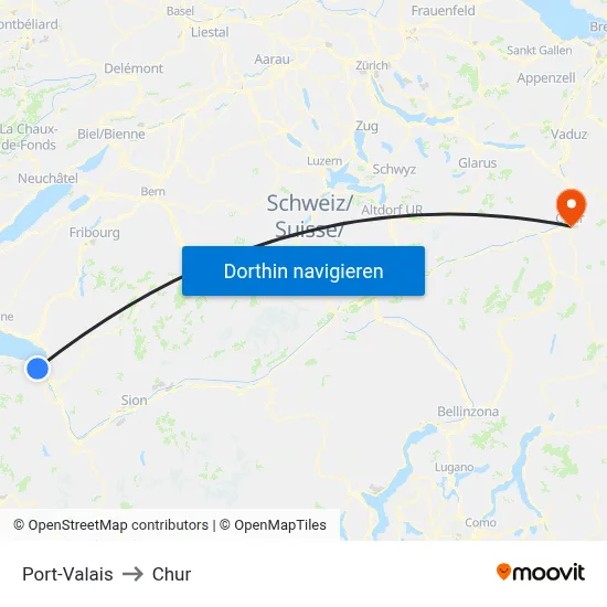 Port-Valais to Chur map