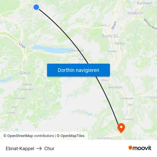 Ebnat-Kappel to Chur map