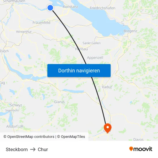 Steckborn to Chur map