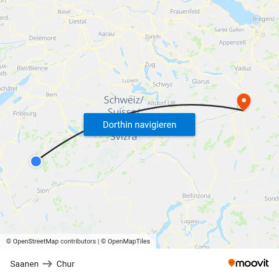 Saanen to Chur map