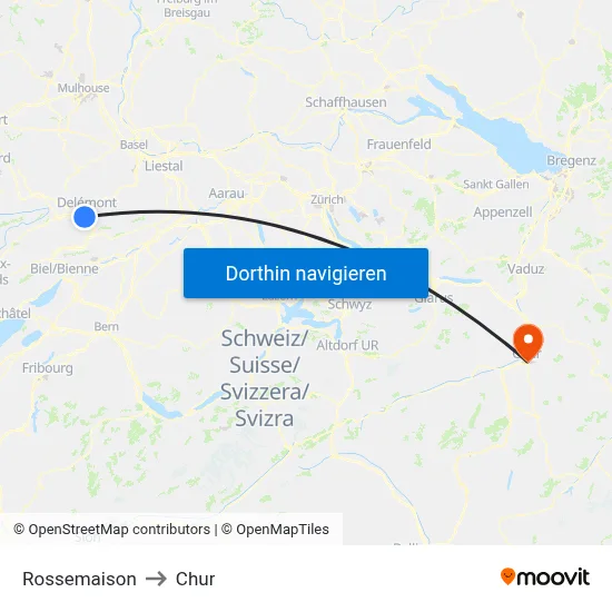 Rossemaison to Chur map