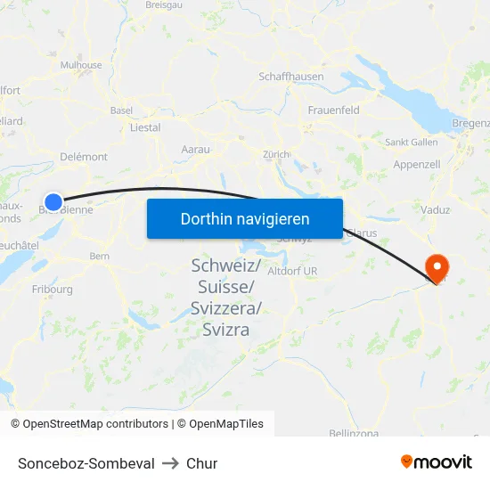Sonceboz-Sombeval to Chur map