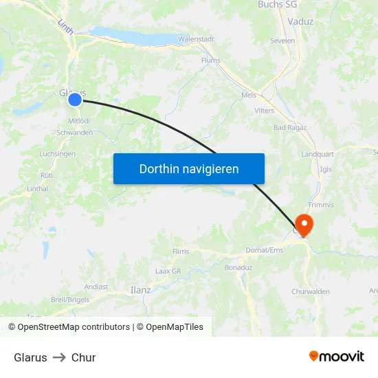 Glarus to Chur map