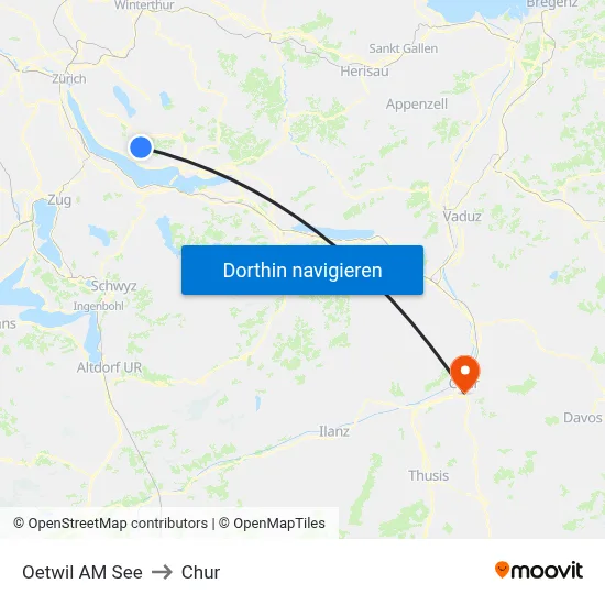 Oetwil AM See to Chur map