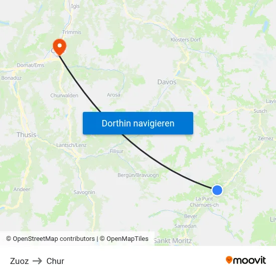 Zuoz to Chur map