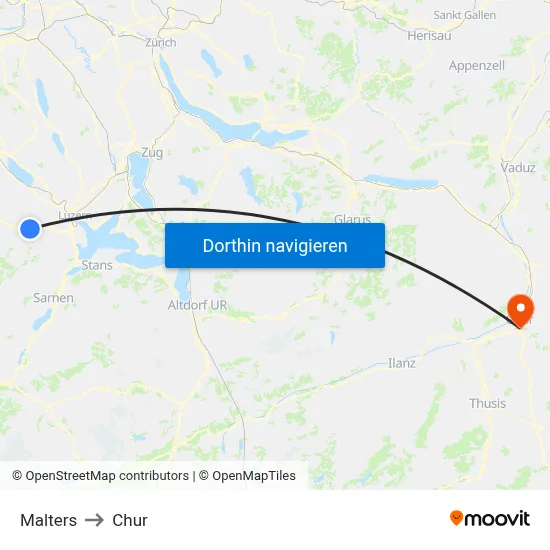 Malters to Chur map