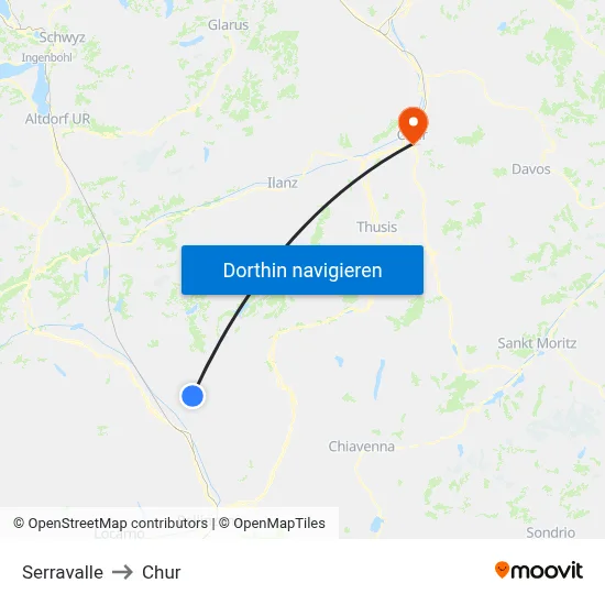 Serravalle to Chur map