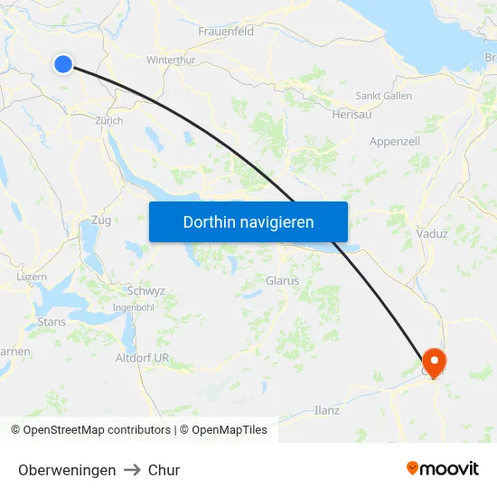 Oberweningen to Chur map