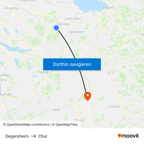 Degersheim to Chur map