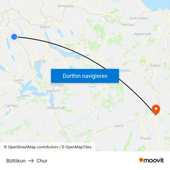 Büttikon to Chur map