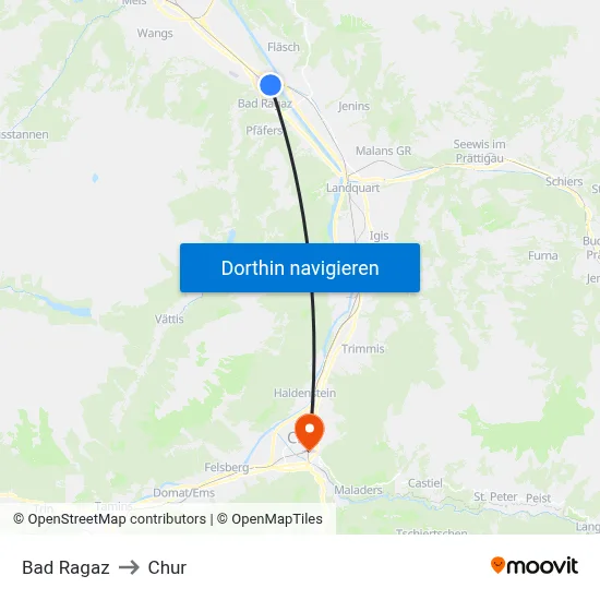 Bad Ragaz to Chur map