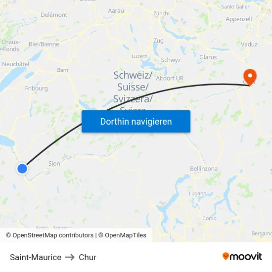 Saint-Maurice to Chur map
